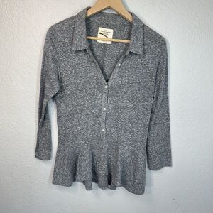 Abercrombie Fitch Top VTG 2000s Gray Henley 3/4 Sleeve Peplum Moose Logo Size L